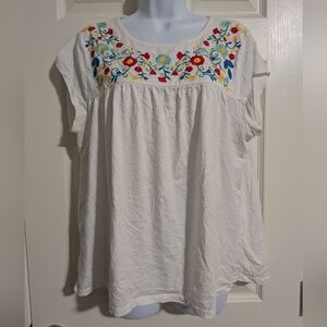 J. Crew XL White Embroidered Floral Neckline Top